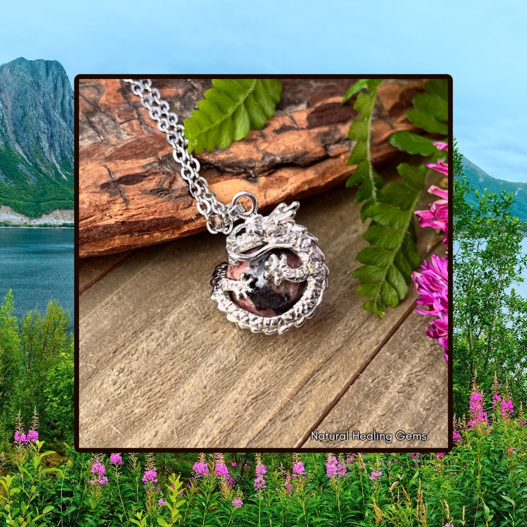 Rhodonite Gemstone Dragon Ball Necklace 24